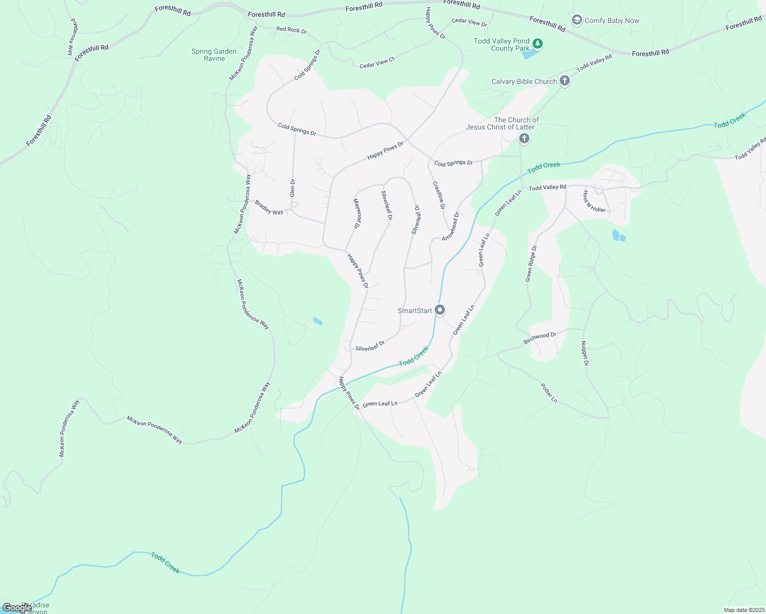 map of restaurants, bars, coffee shops, grocery stores, and more near 5995 Happy Pines Drive in Foresthill