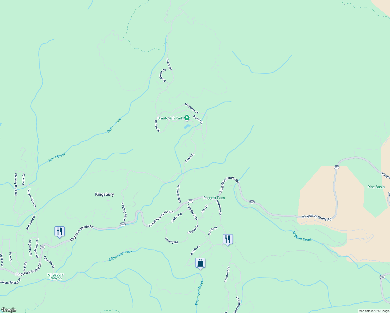 map of restaurants, bars, coffee shops, grocery stores, and more near 269 Andria Drive in Glenbrook