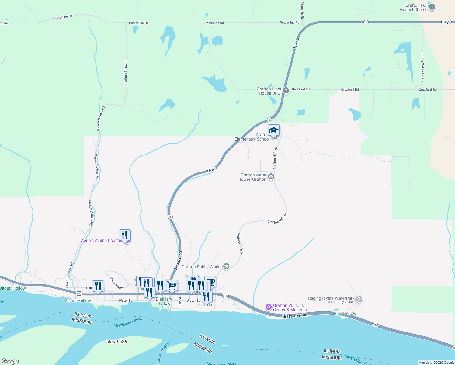 map of restaurants, bars, coffee shops, grocery stores, and more near 306 Sandpiper Lane in Grafton