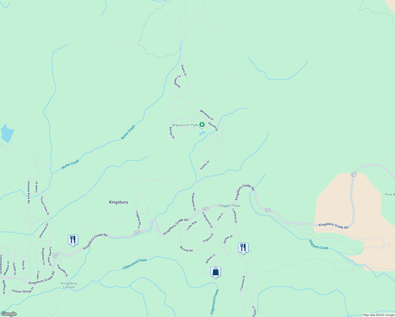 map of restaurants, bars, coffee shops, grocery stores, and more near 254 Andria Drive in Stateline