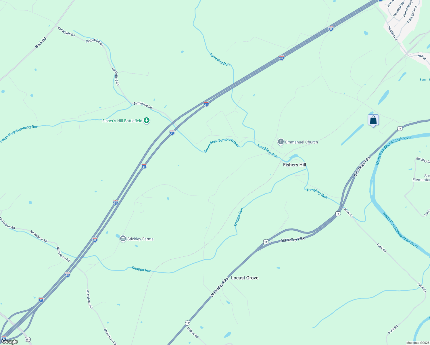 map of restaurants, bars, coffee shops, grocery stores, and more near 1563 Copp Road in Strasburg