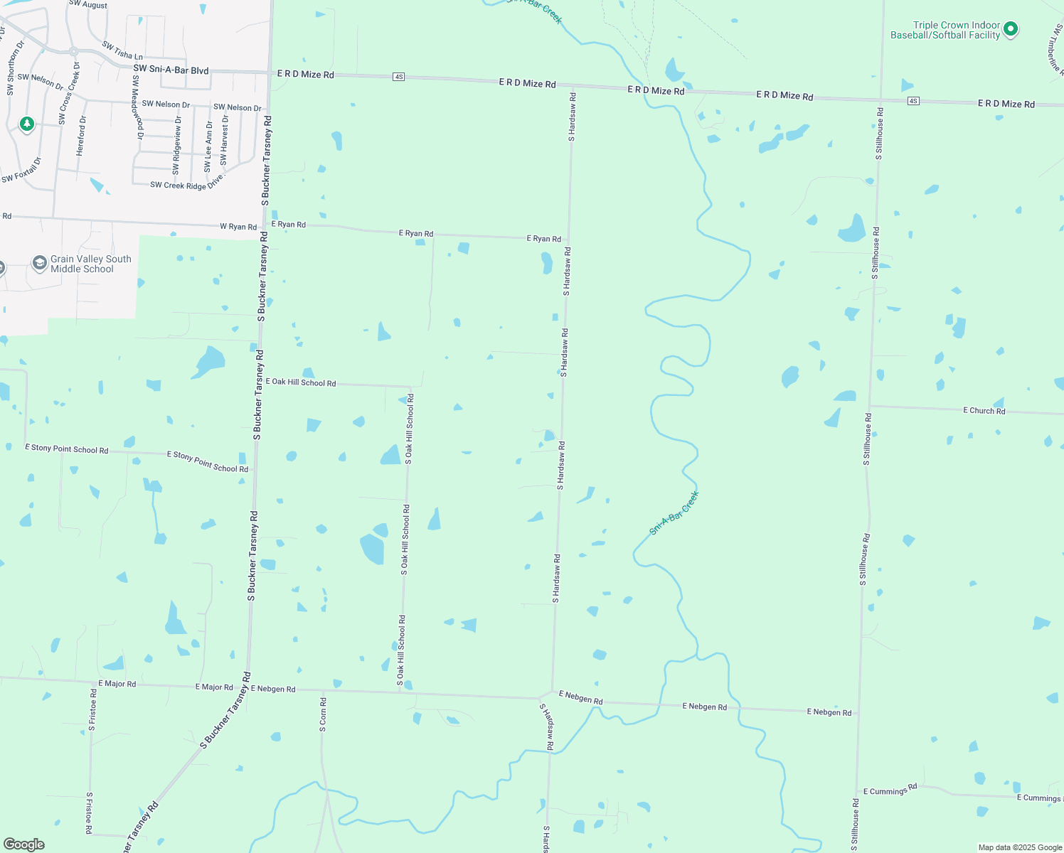 map of restaurants, bars, coffee shops, grocery stores, and more near 7124 South Hardsaw Road in Oak Grove