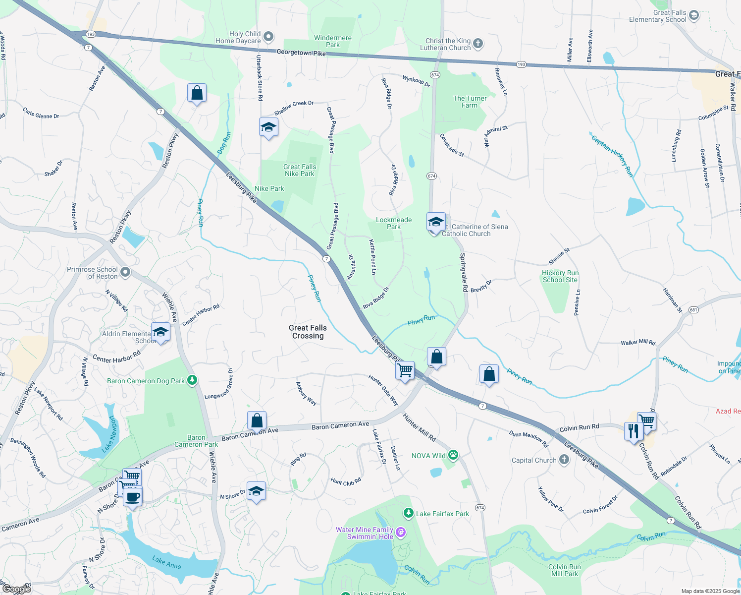 map of restaurants, bars, coffee shops, grocery stores, and more near 1154 Riva Ridge Drive in Great Falls