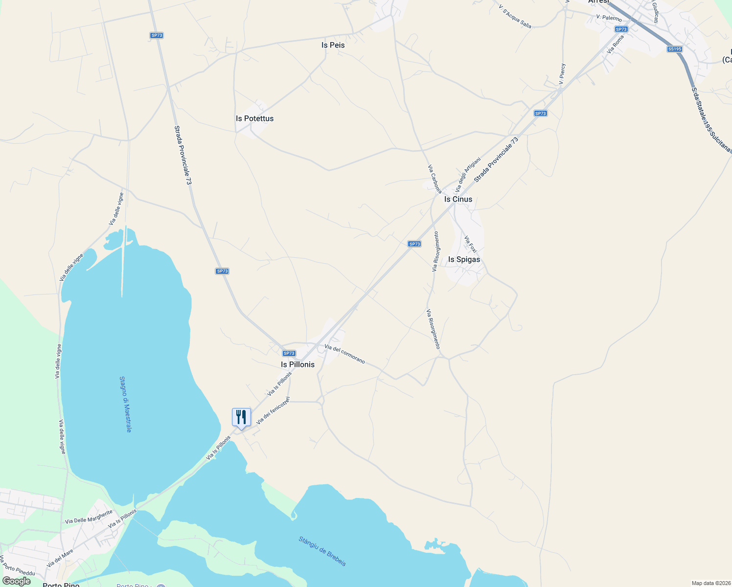 map of restaurants, bars, coffee shops, grocery stores, and more near 3 Via Lao Silesu in Provincia del Sulcis Iglesiente