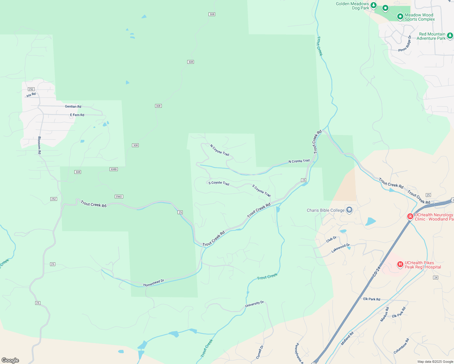 map of restaurants, bars, coffee shops, grocery stores, and more near 671 Pinecrest Road in Woodland Park