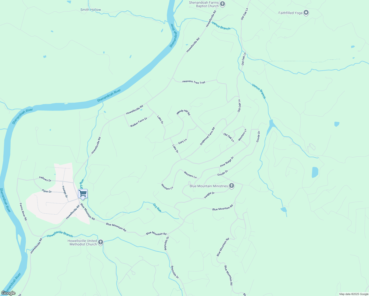 map of restaurants, bars, coffee shops, grocery stores, and more near 73 Martins Farm Road in Front Royal