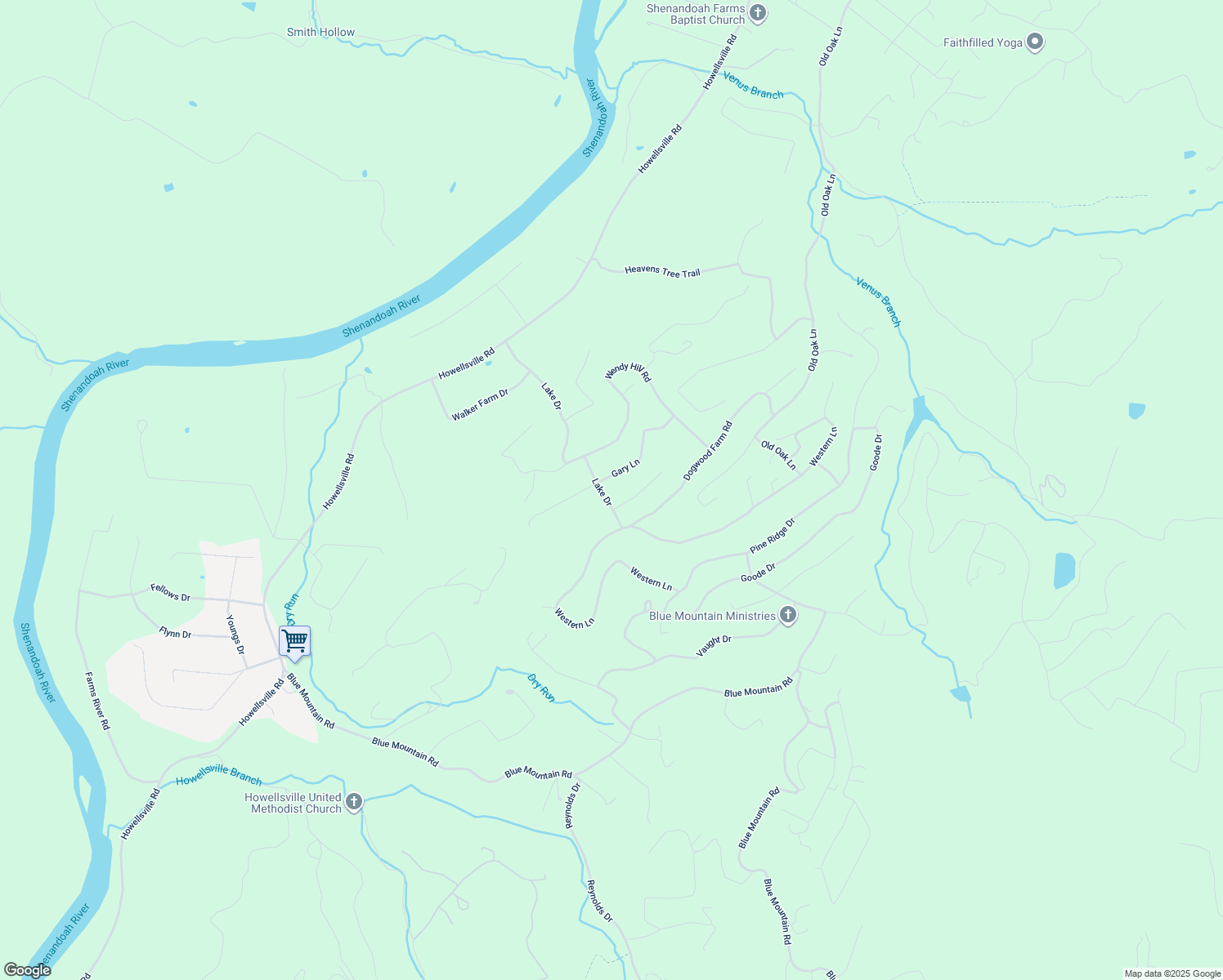 map of restaurants, bars, coffee shops, grocery stores, and more near 112 Lake Drive in Front Royal