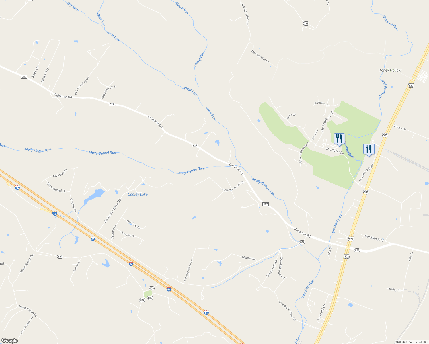 map of restaurants, bars, coffee shops, grocery stores, and more near 362 Reliance Woods Drive in Middletown
