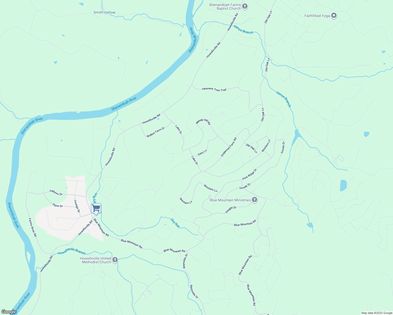 map of restaurants, bars, coffee shops, grocery stores, and more near 275 Gary Lane in Front Royal