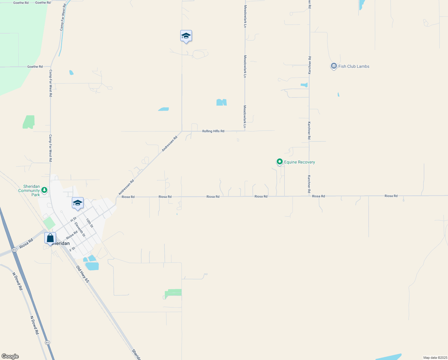 map of restaurants, bars, coffee shops, grocery stores, and more near 3660 Riosa Road in Sheridan