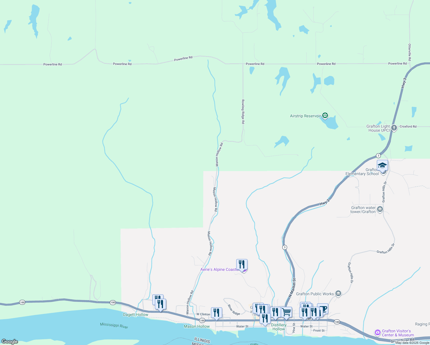 map of restaurants, bars, coffee shops, grocery stores, and more near 14102 North Springfield Street in Grafton