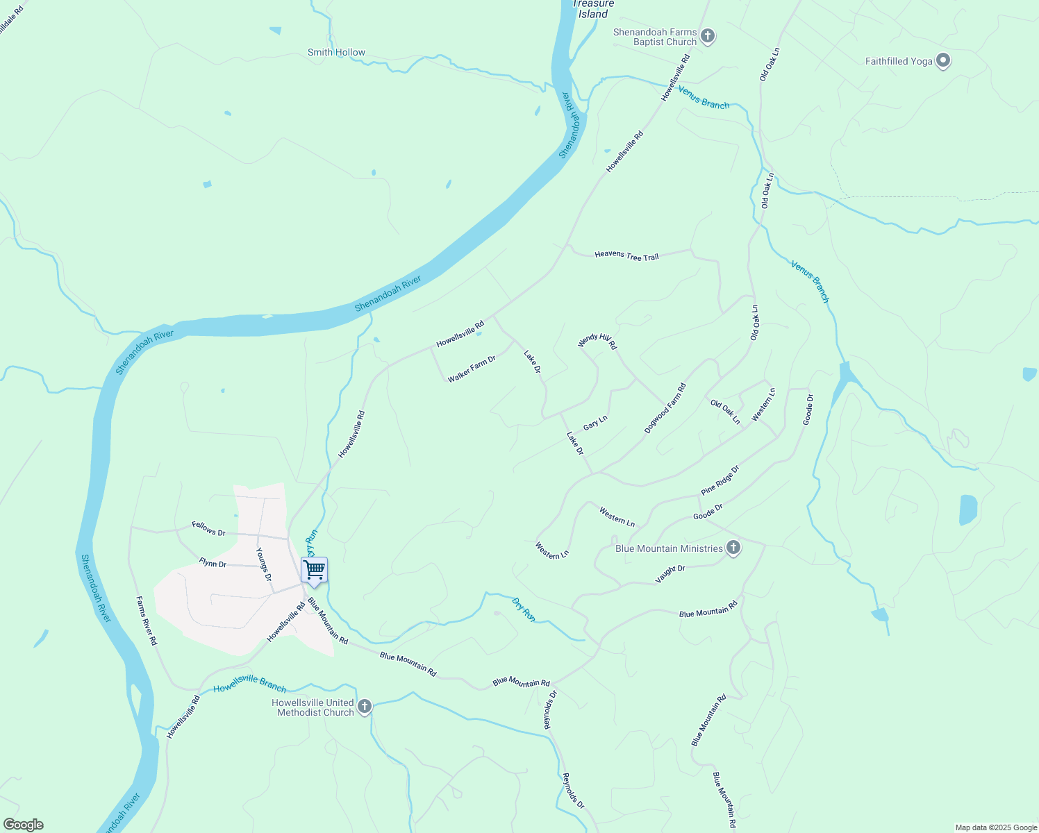 map of restaurants, bars, coffee shops, grocery stores, and more near 92 Donna Court in Front Royal