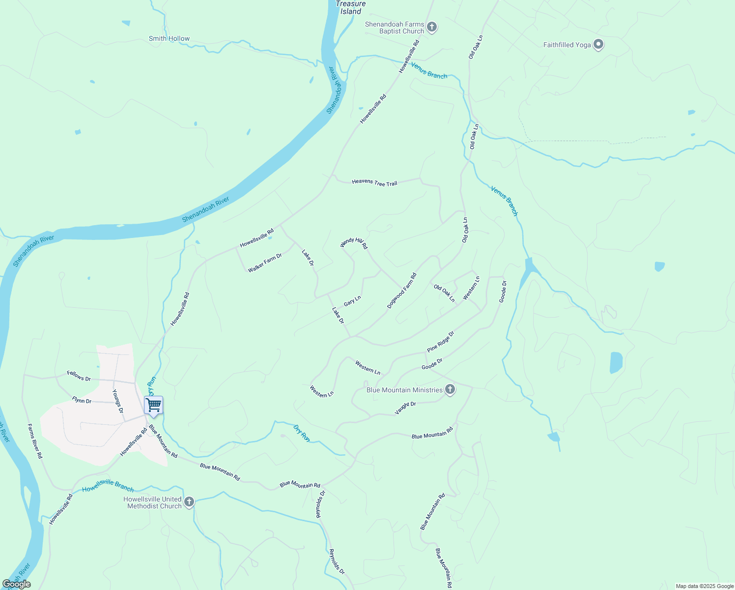 map of restaurants, bars, coffee shops, grocery stores, and more near 167 Gary Lane in Front Royal