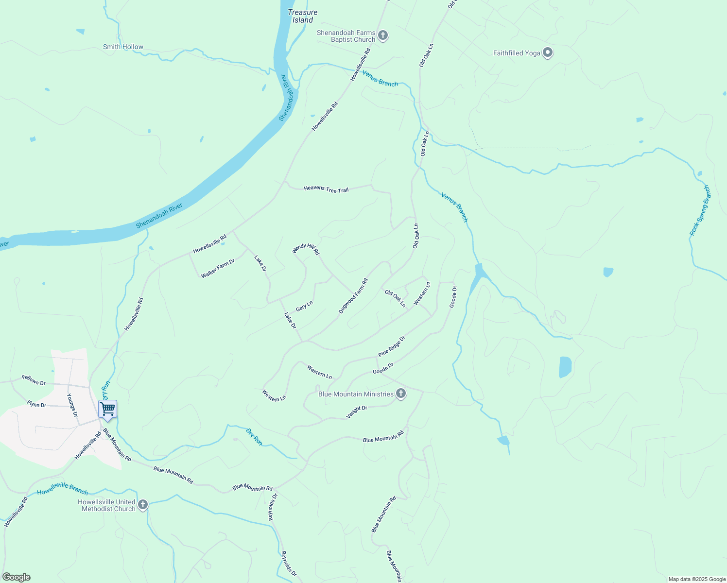 map of restaurants, bars, coffee shops, grocery stores, and more near 362 Dogwood Farm Road in Front Royal