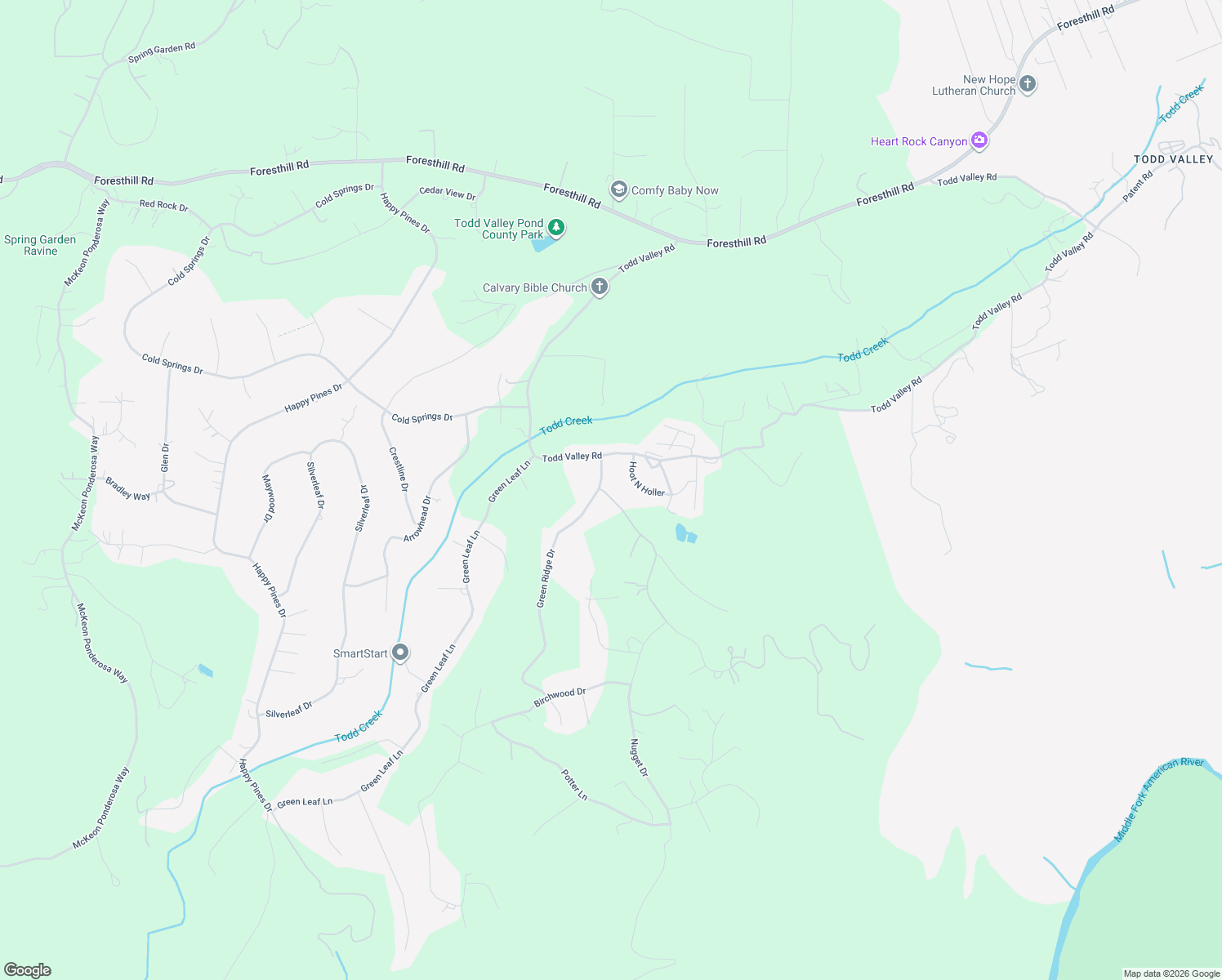 map of restaurants, bars, coffee shops, grocery stores, and more near 21031 Oakwood Lane in Foresthill