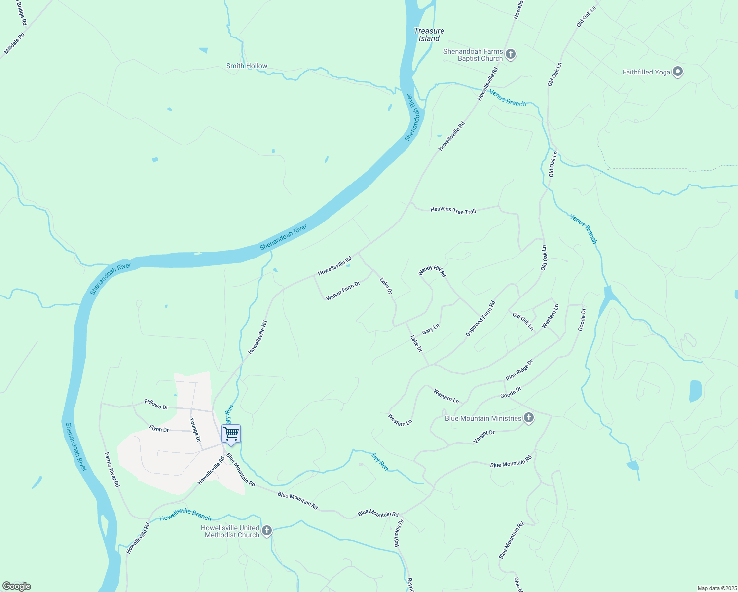 map of restaurants, bars, coffee shops, grocery stores, and more near 323 Donna Court in Front Royal