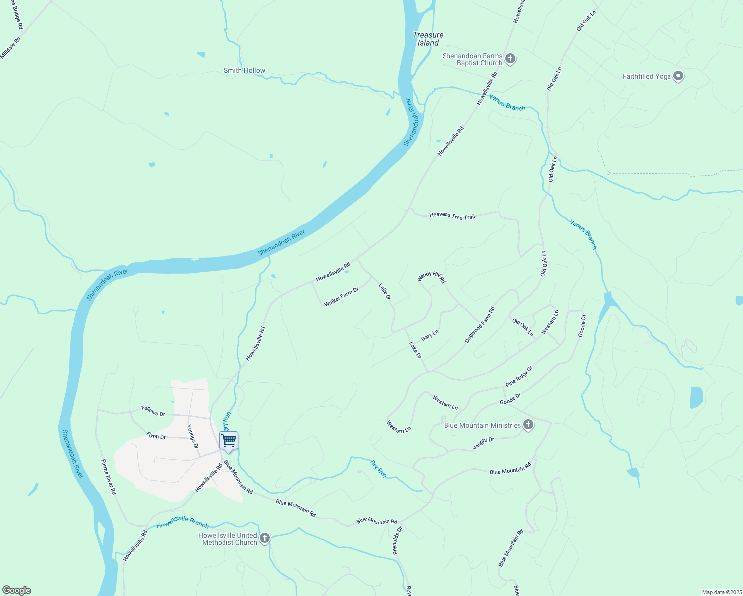 map of restaurants, bars, coffee shops, grocery stores, and more near 345 Donna Court in Front Royal