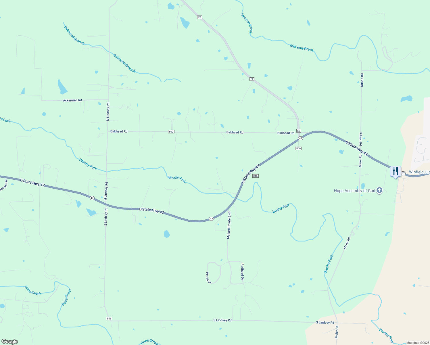 map of restaurants, bars, coffee shops, grocery stores, and more near 25 Rolfes Lane in Winfield
