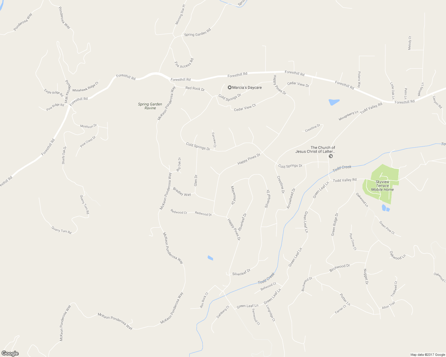 map of restaurants, bars, coffee shops, grocery stores, and more near 5605 Happy Pines Drive in Foresthill