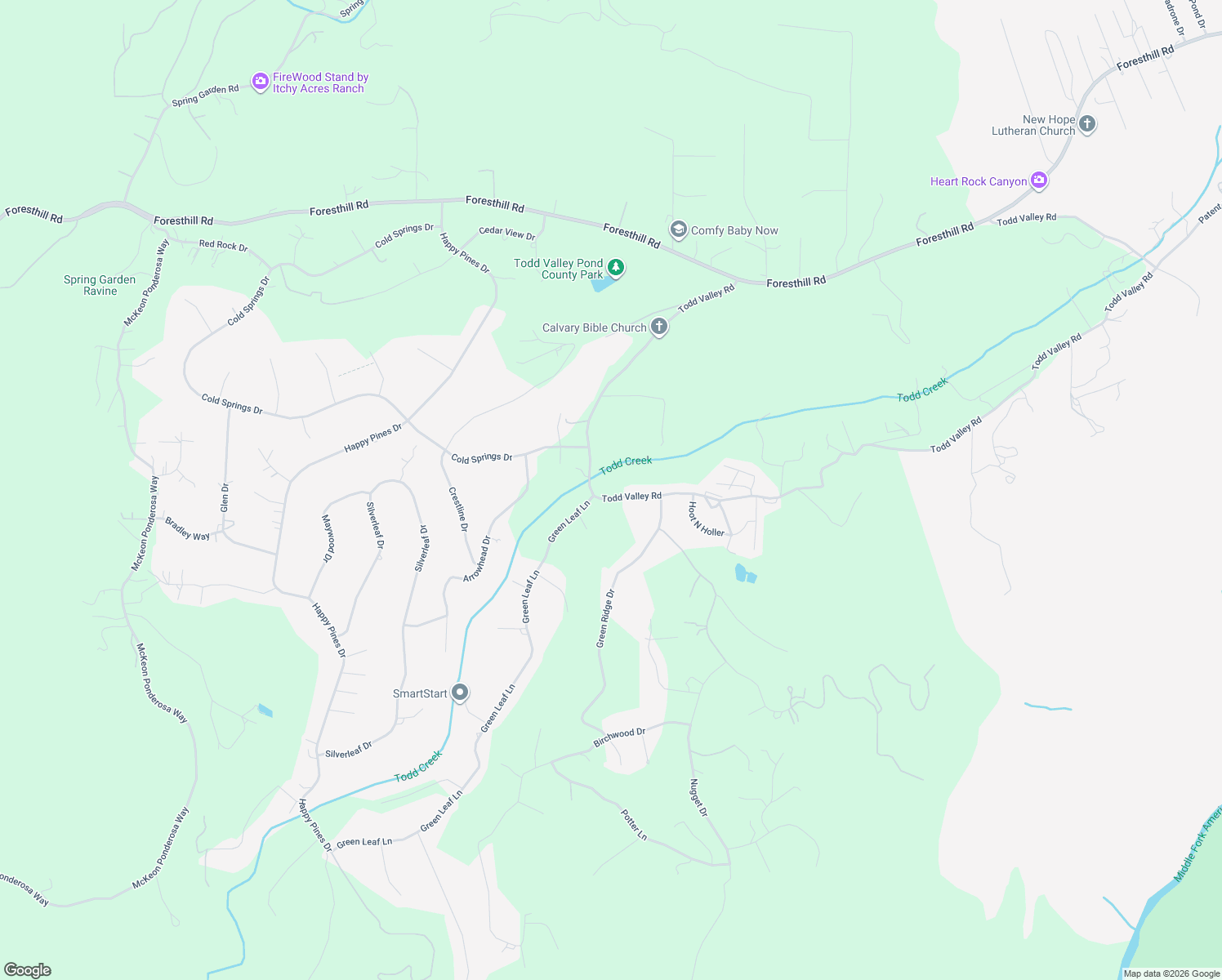map of restaurants, bars, coffee shops, grocery stores, and more near 20935 Todd Valley Road in Foresthill