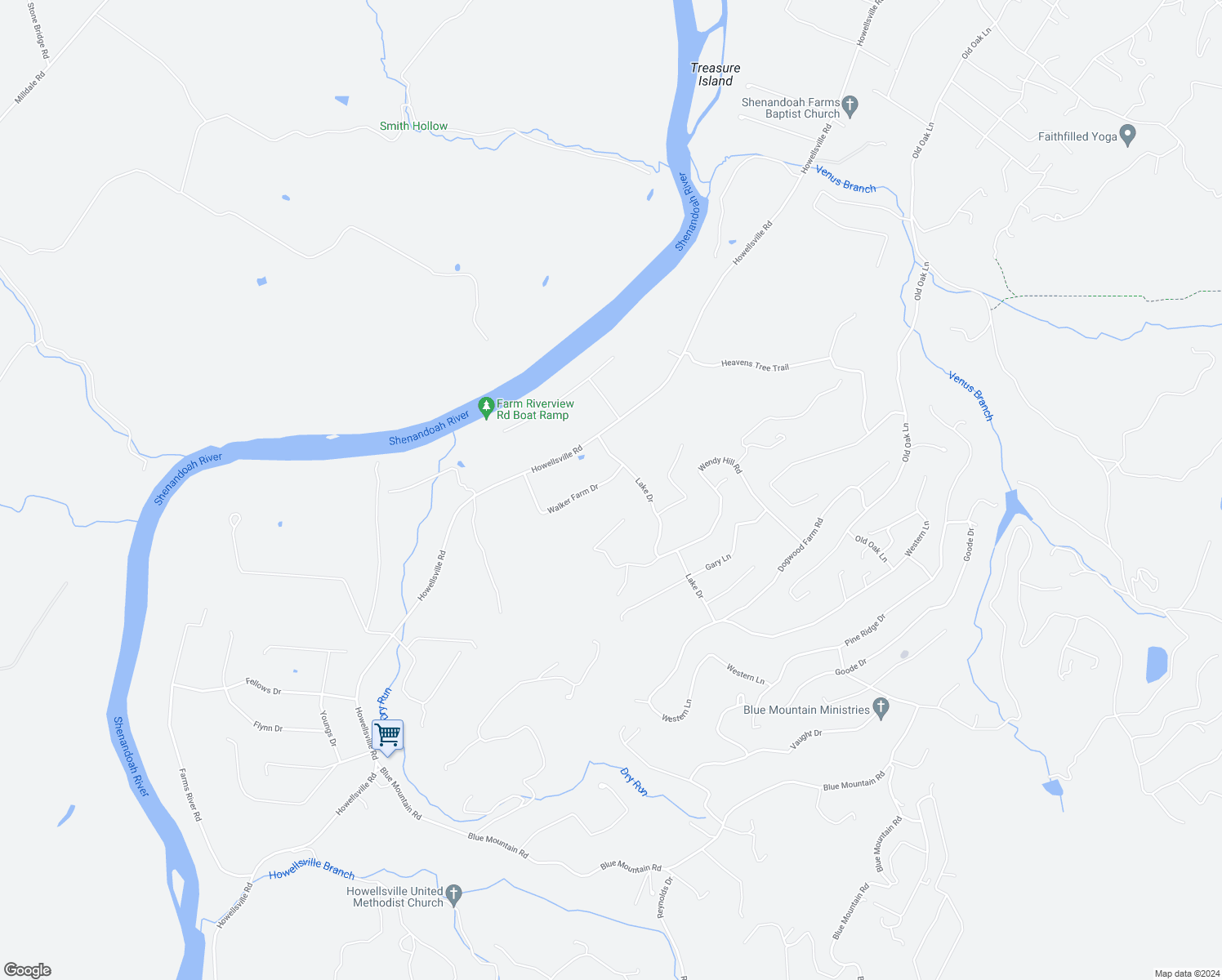 map of restaurants, bars, coffee shops, grocery stores, and more near 338 Walker Farm Drive in Front Royal