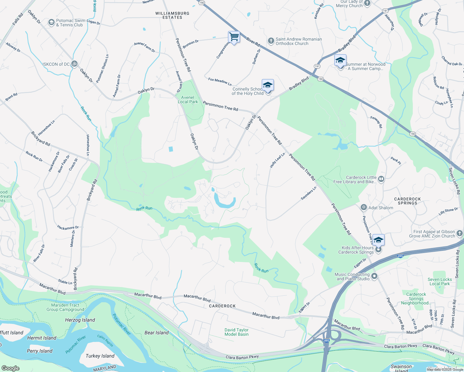 map of restaurants, bars, coffee shops, grocery stores, and more near 9430 Turnberry Dr in Potomac