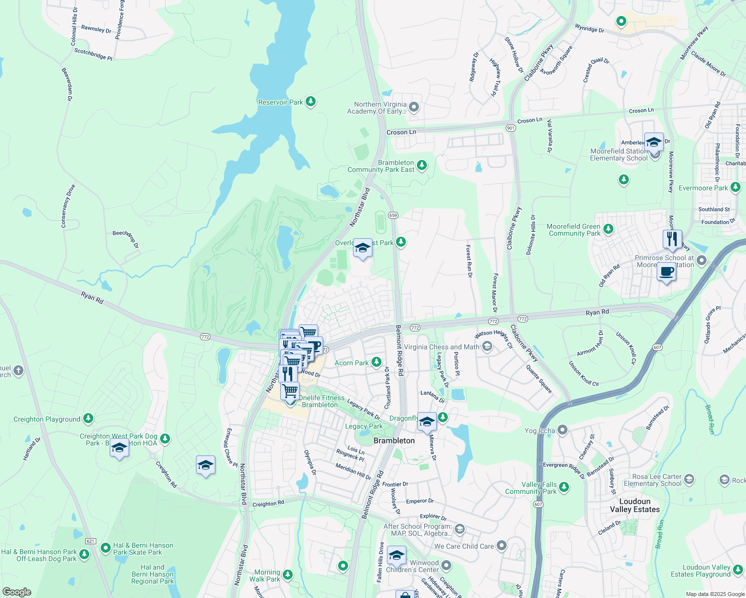 map of restaurants, bars, coffee shops, grocery stores, and more near 22652 Verde Gate Terrace in Ashburn