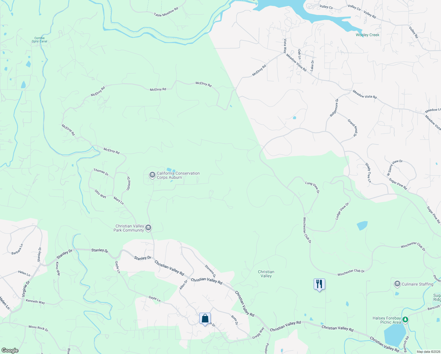 map of restaurants, bars, coffee shops, grocery stores, and more near 3110 Iron Mine Road in Auburn