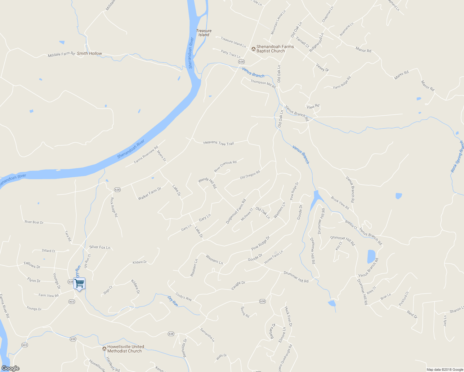 map of restaurants, bars, coffee shops, grocery stores, and more near 383 Old Oregon Road in Front Royal