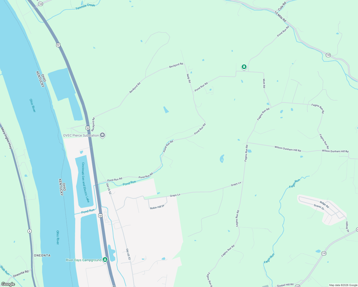 map of restaurants, bars, coffee shops, grocery stores, and more near 2904 Pond Run Road in New Richmond