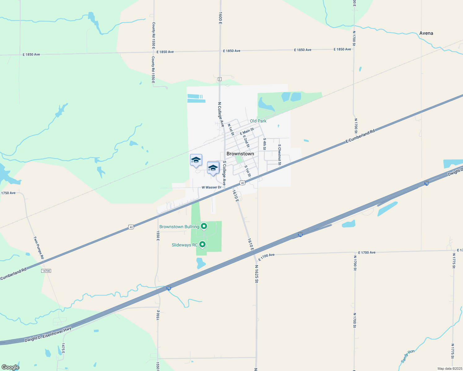 map of restaurants, bars, coffee shops, grocery stores, and more near 233 West Cumberland Road in Brownstown
