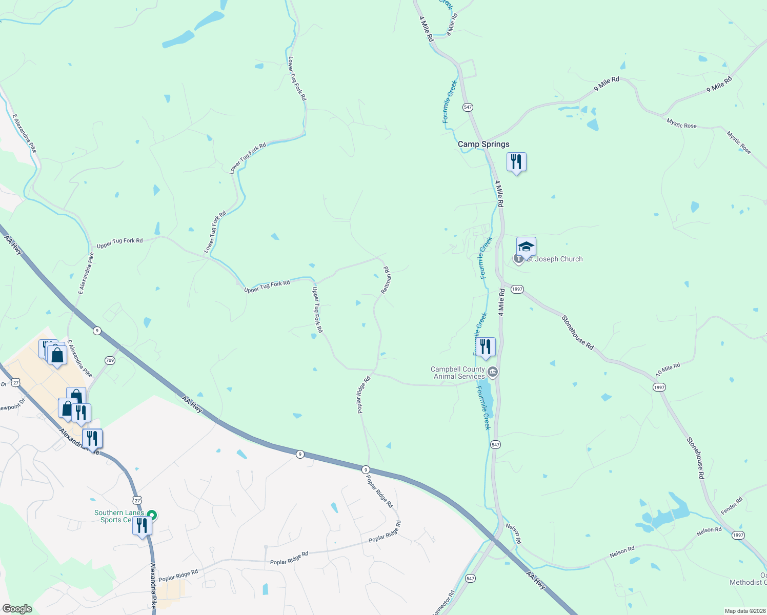 map of restaurants, bars, coffee shops, grocery stores, and more near 6953 Reitman Road in Alexandria