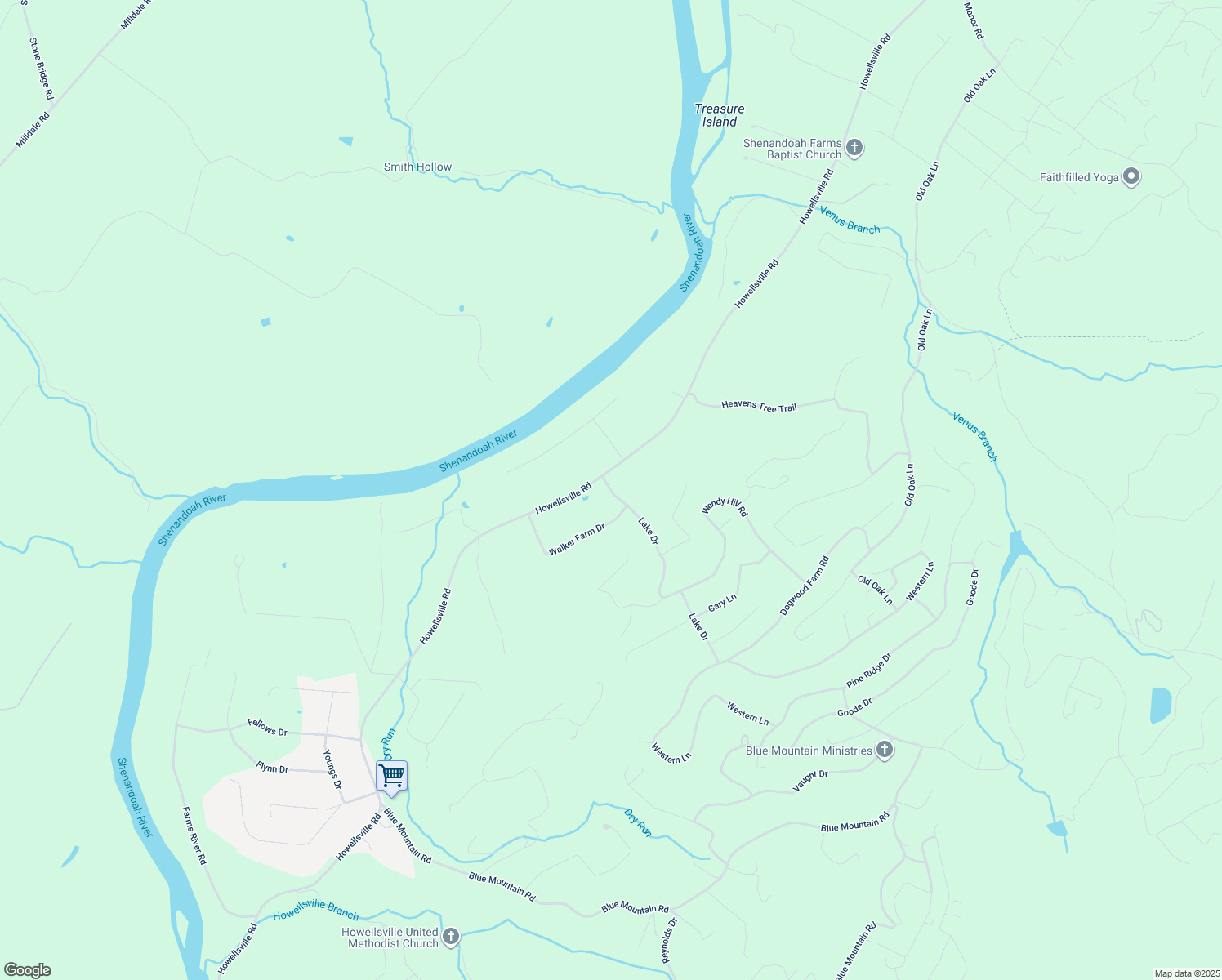 map of restaurants, bars, coffee shops, grocery stores, and more near 656 Lake Drive in Front Royal