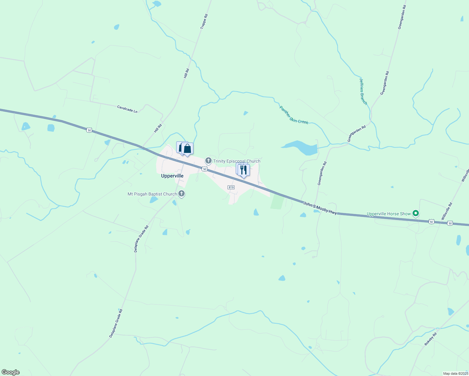 map of restaurants, bars, coffee shops, grocery stores, and more near 1159 Parker Street in Upperville
