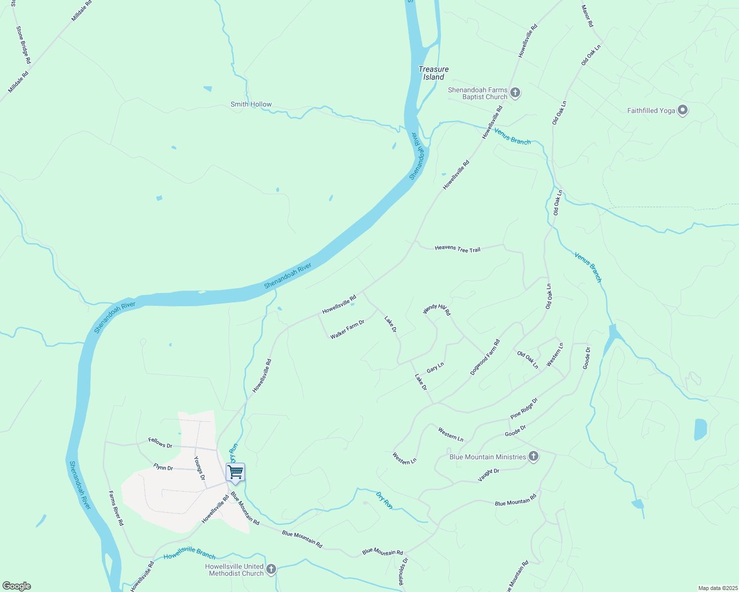 map of restaurants, bars, coffee shops, grocery stores, and more near 656 Lake Drive in Front Royal
