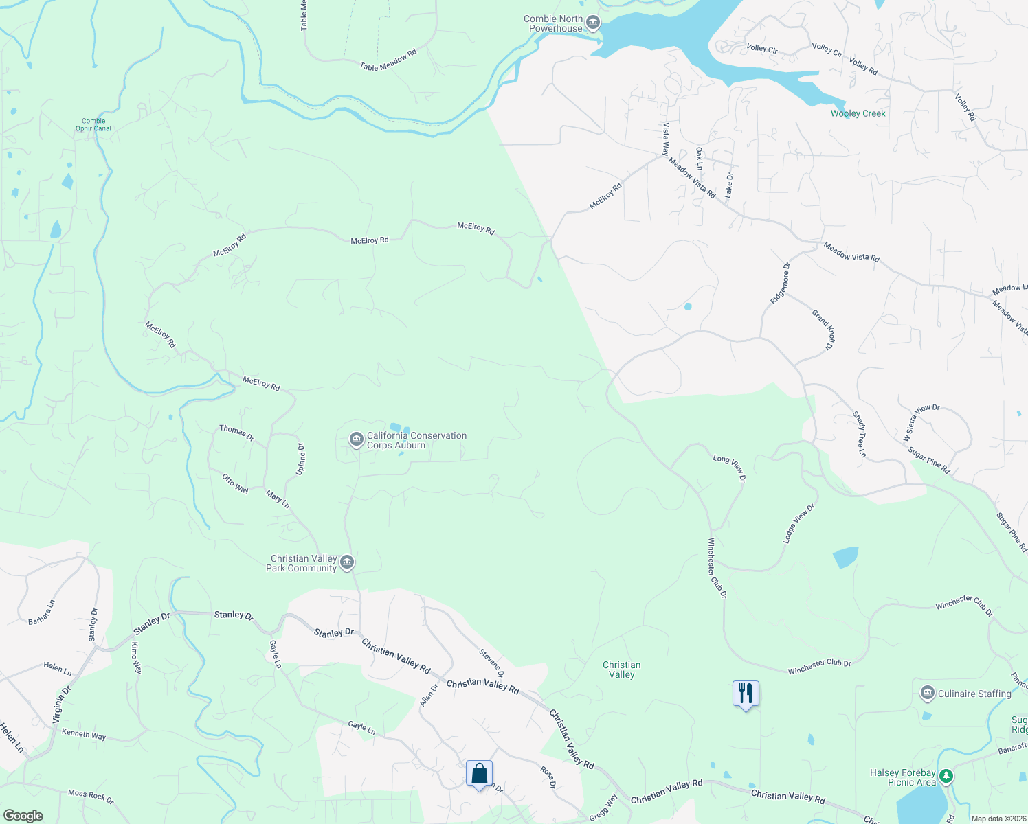 map of restaurants, bars, coffee shops, grocery stores, and more near 3120 Iron Mine Road in Auburn