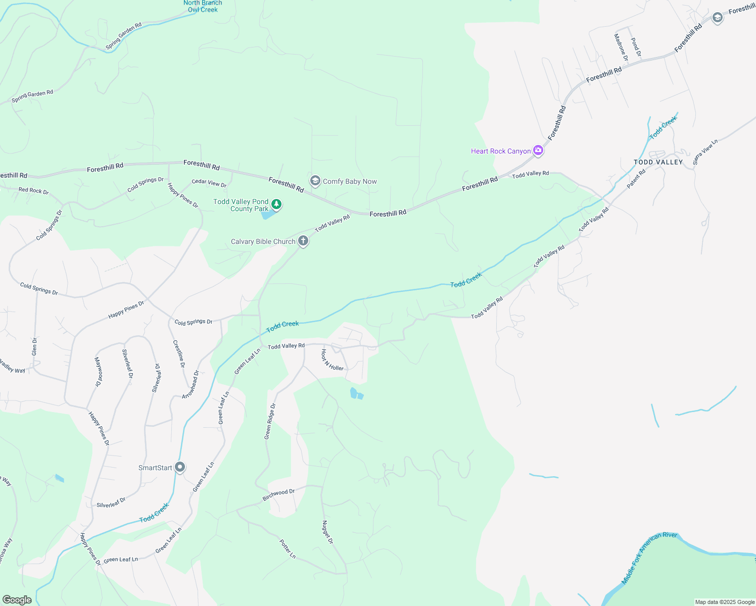 map of restaurants, bars, coffee shops, grocery stores, and more near 21305 Yellowstone Lane in Foresthill