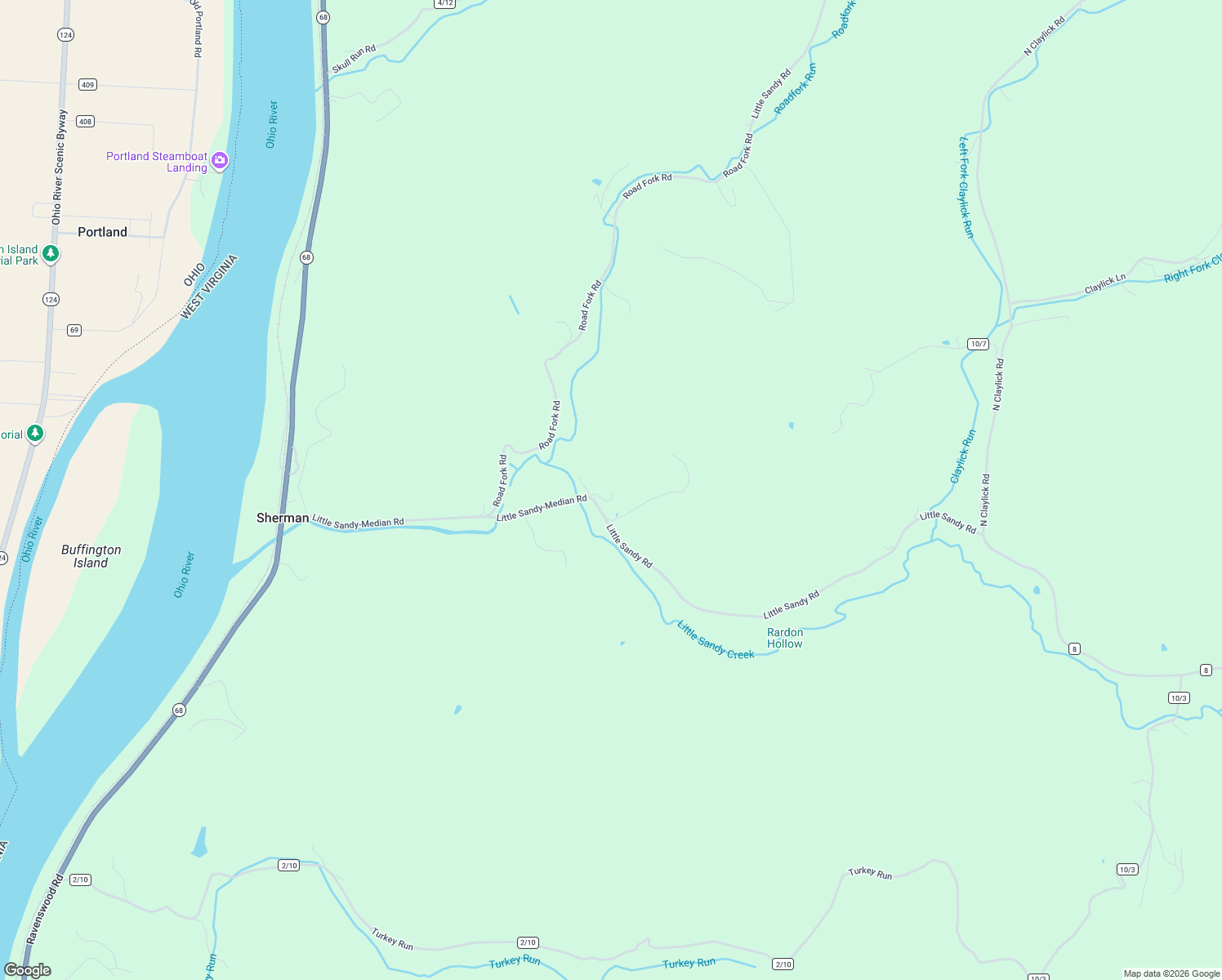 map of restaurants, bars, coffee shops, grocery stores, and more near 7648 Little Sandy Road in Ravenswood