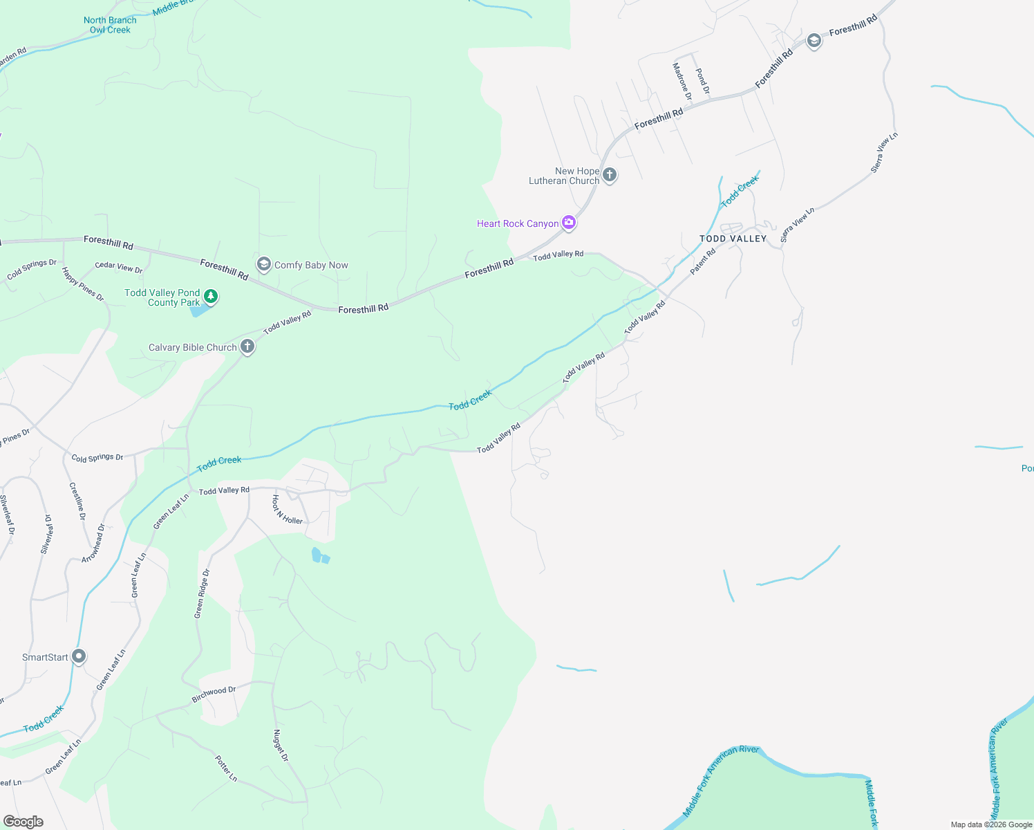 map of restaurants, bars, coffee shops, grocery stores, and more near 21819 Todd Valley Road in Foresthill