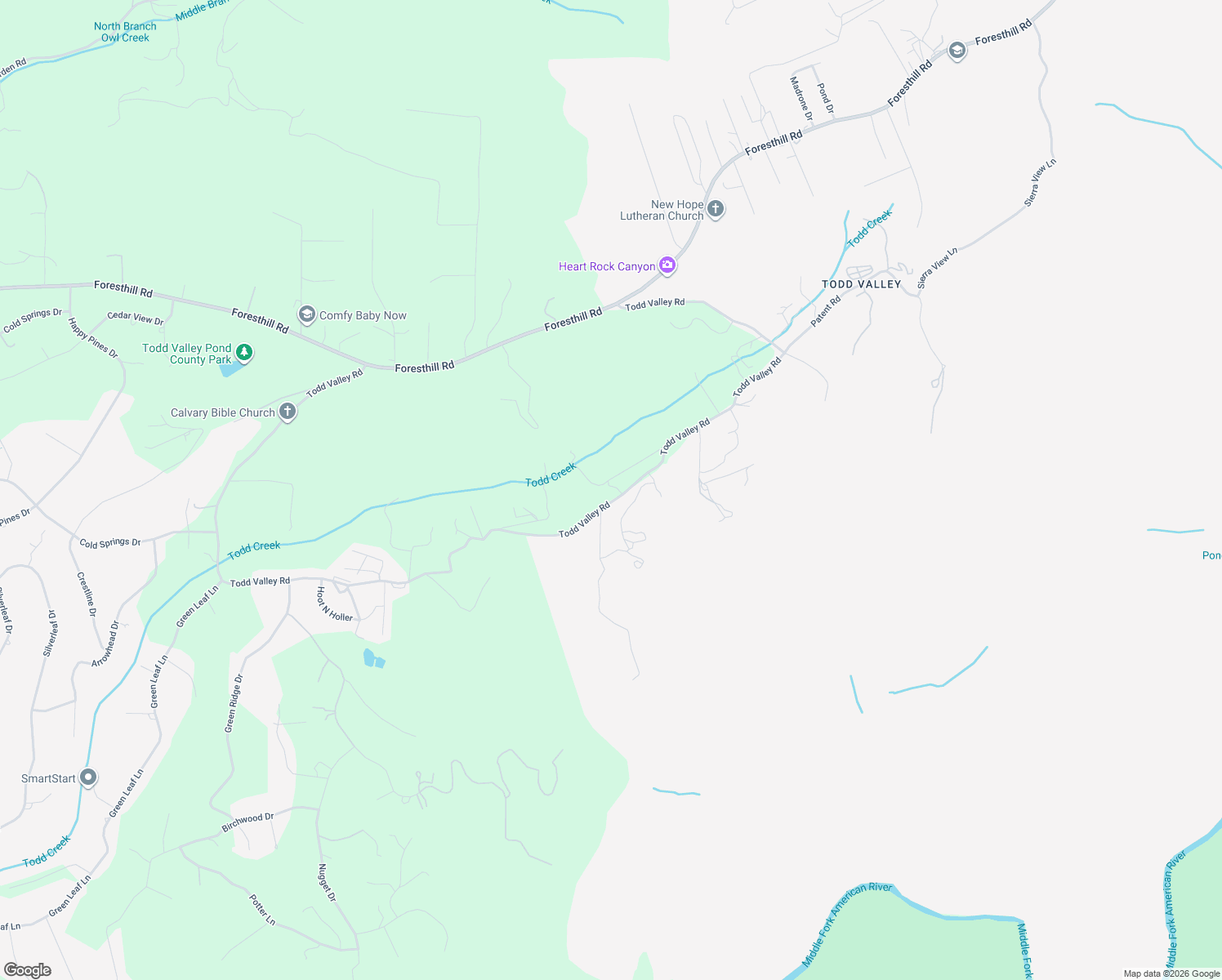 map of restaurants, bars, coffee shops, grocery stores, and more near 21819 Todd Valley Road in Foresthill