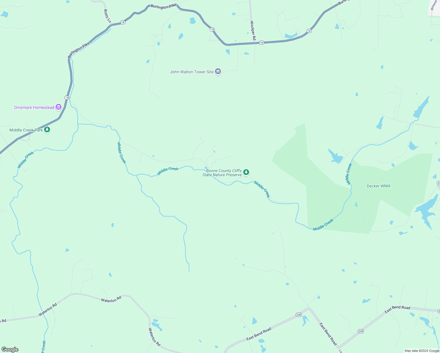map of restaurants, bars, coffee shops, grocery stores, and more near 5074 Middle Creek Road in Burlington