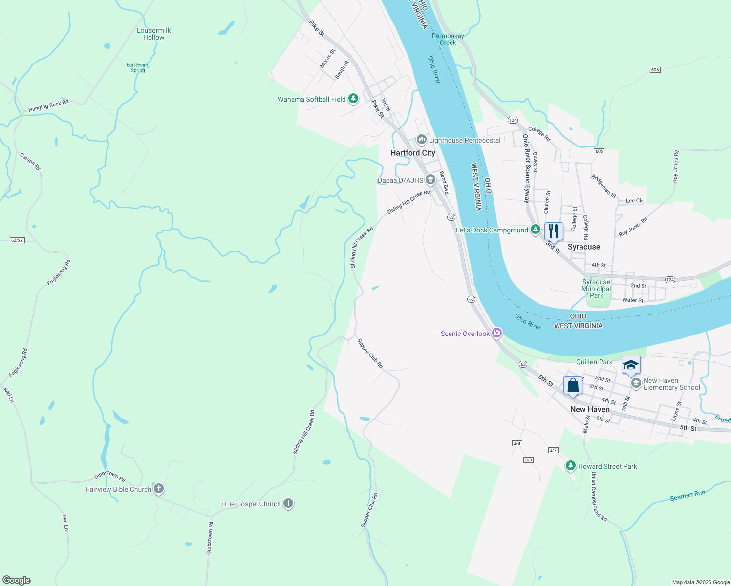 map of restaurants, bars, coffee shops, grocery stores, and more near 1469 Sliding Hill Creek Road in Hartford City