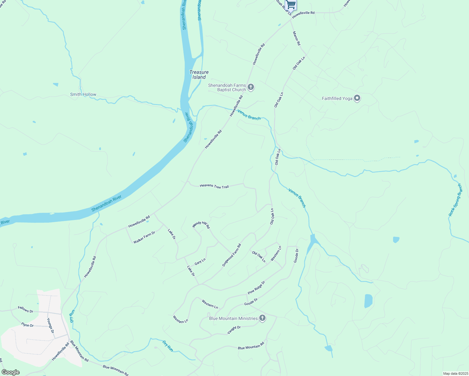 map of restaurants, bars, coffee shops, grocery stores, and more near 384 Heavens Tree Trail in Front Royal