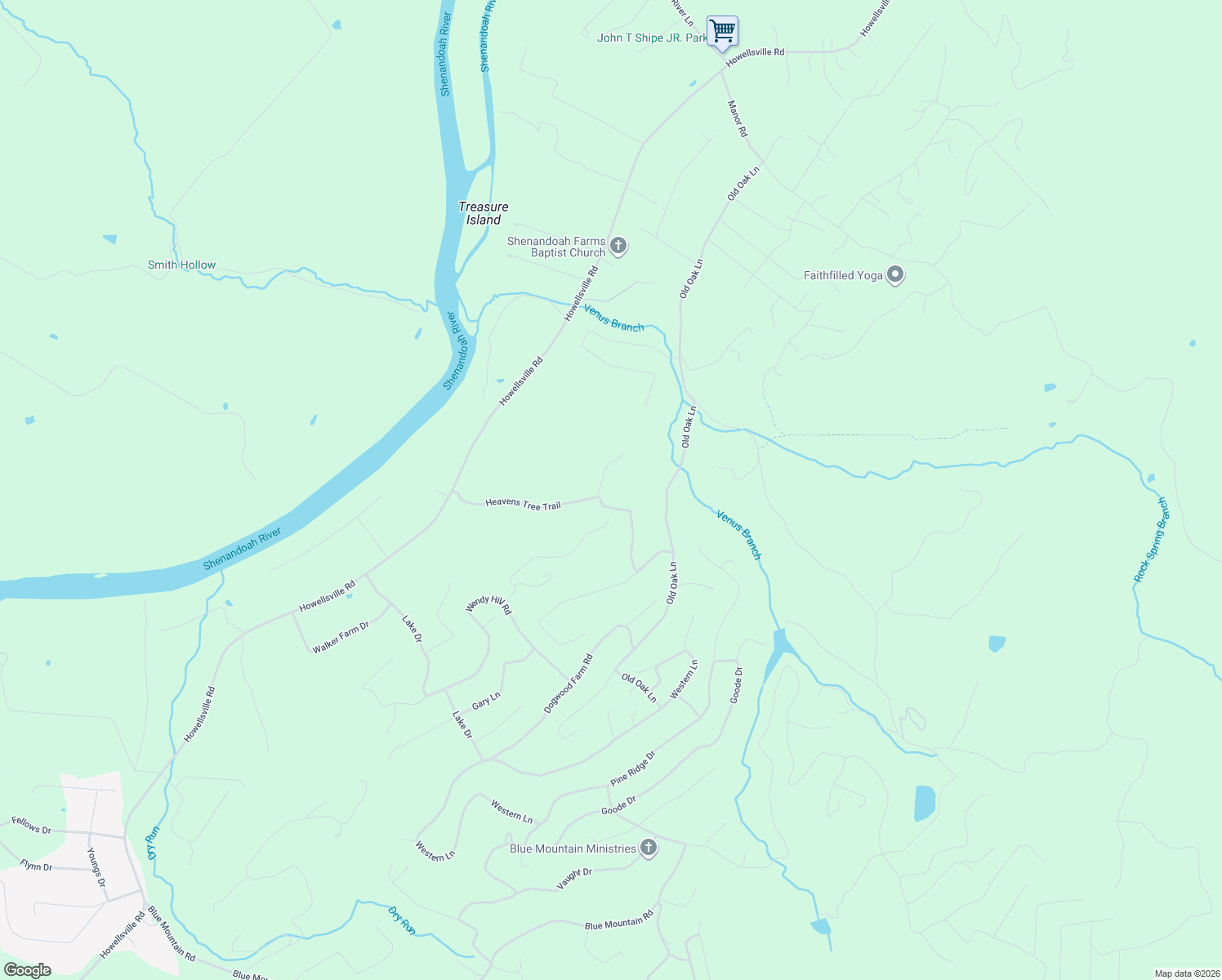 map of restaurants, bars, coffee shops, grocery stores, and more near 269 Timberline Ridge Road in Front Royal
