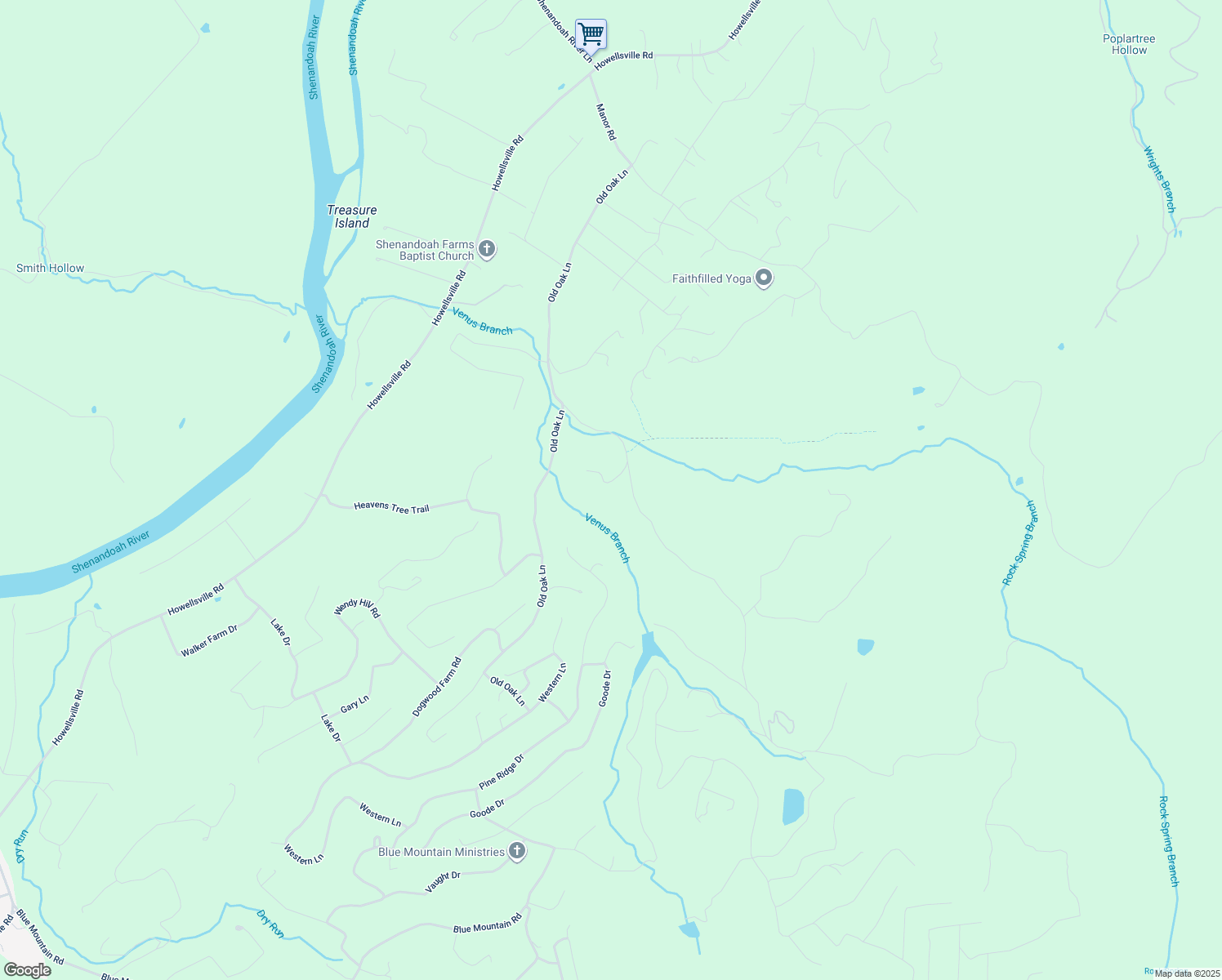 map of restaurants, bars, coffee shops, grocery stores, and more near 77 Eagles Crag Road in Front Royal