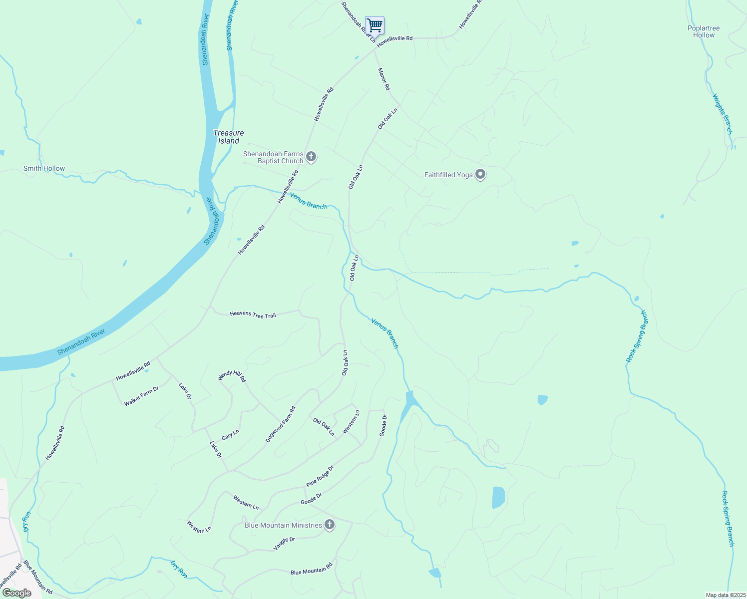 map of restaurants, bars, coffee shops, grocery stores, and more near 139 Eagles Crag Road in Front Royal