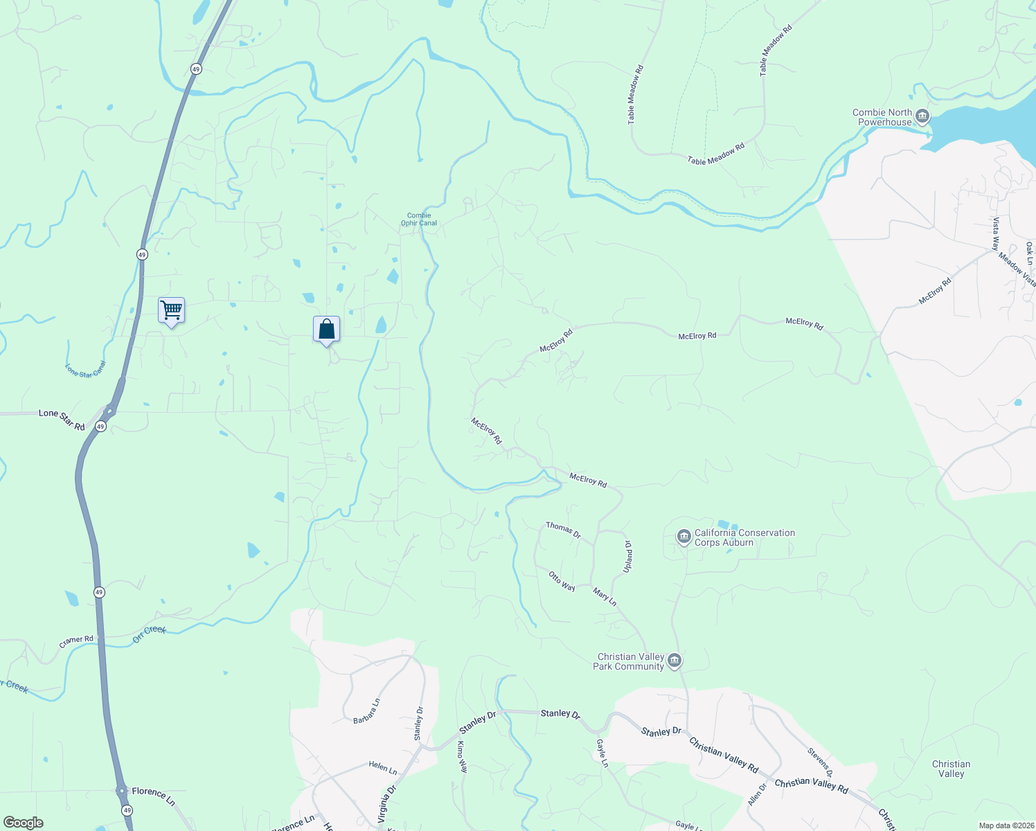 map of restaurants, bars, coffee shops, grocery stores, and more near 14580 McElroy Road in Auburn