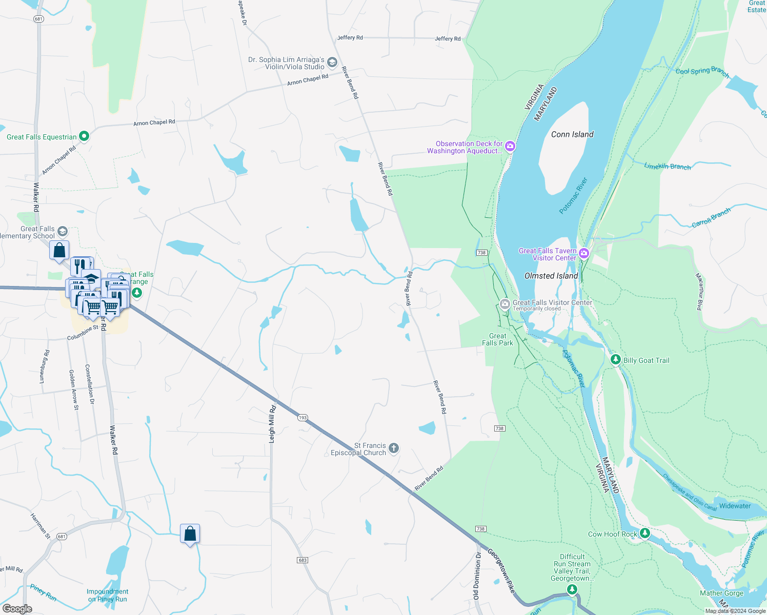 map of restaurants, bars, coffee shops, grocery stores, and more near 538 River Bend Road in Great Falls