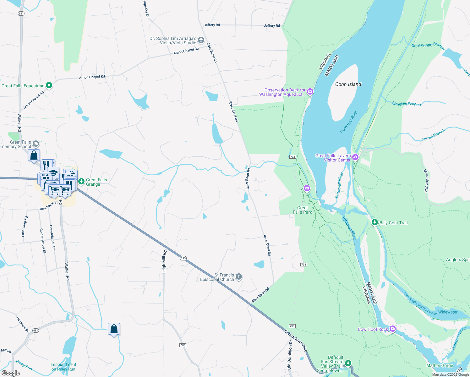 map of restaurants, bars, coffee shops, grocery stores, and more near 538 River Bend Road in Great Falls