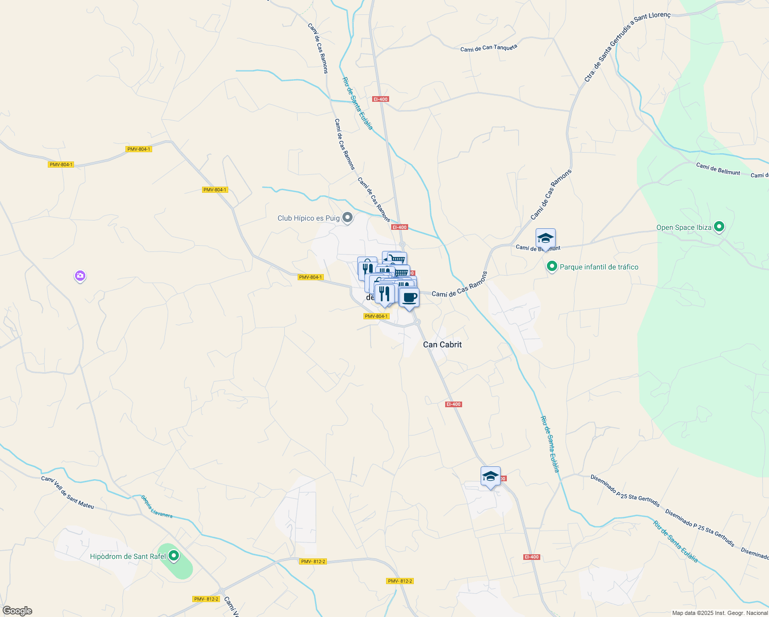 map of restaurants, bars, coffee shops, grocery stores, and more near in Santa Gertrudis de Fruitera